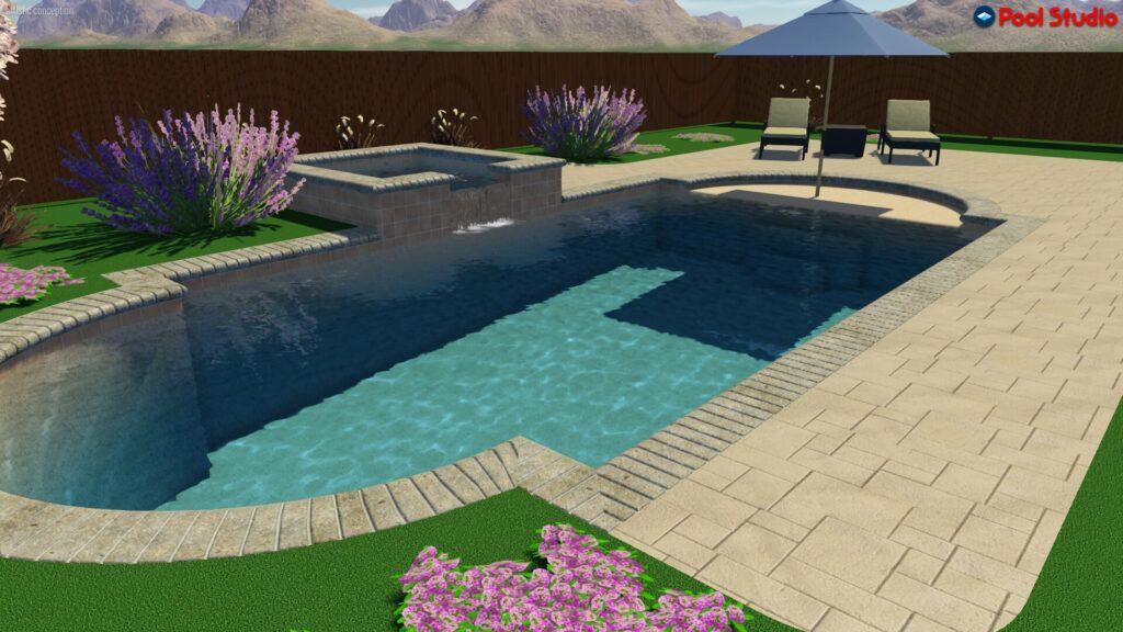 Grecian pool with raised spa rendering