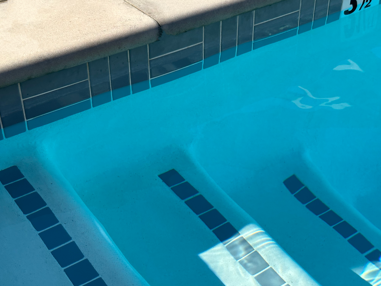 Commerical pool waterline in a custom pattern using 2x6 tiles and and step tile
