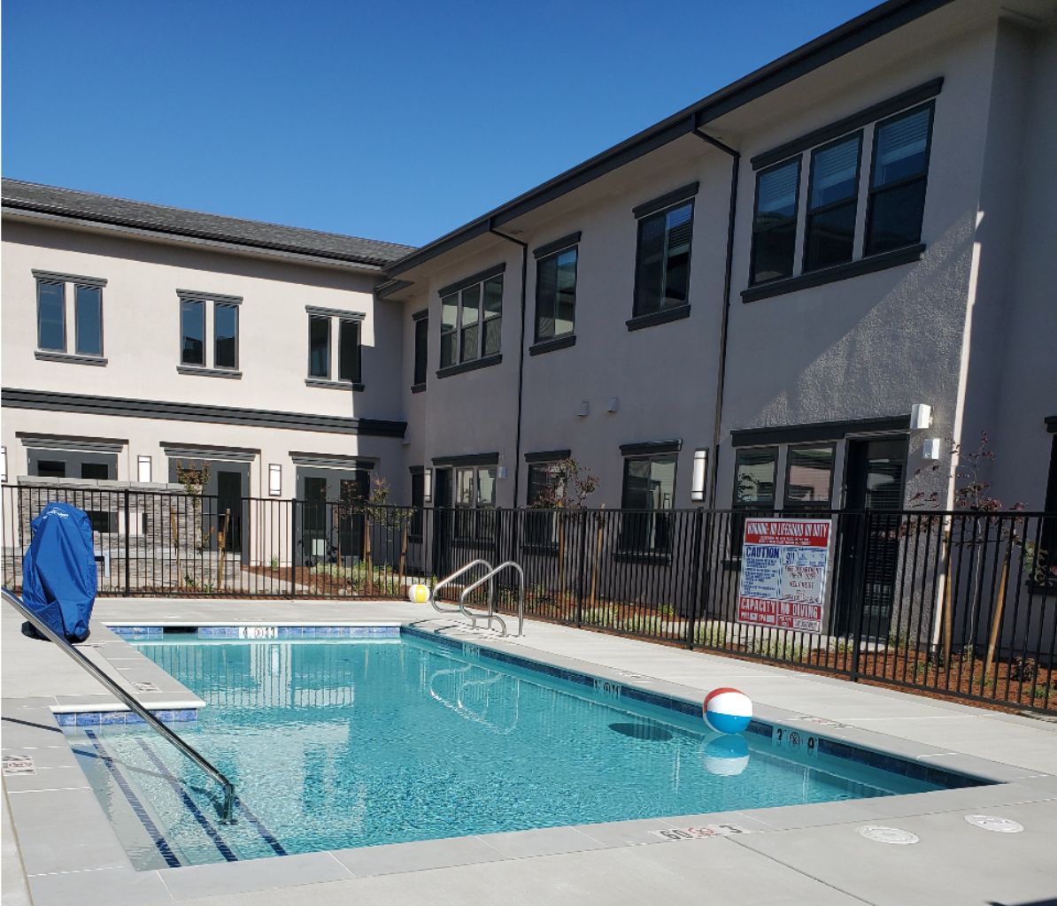 Commercial pool with bumped out steps.