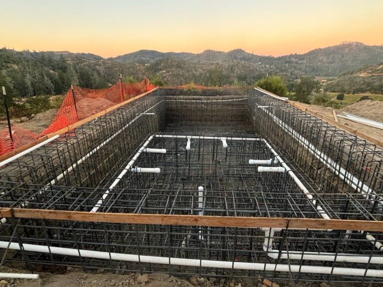 A custom rectangular shaped pool and spa under construction in Calistoga